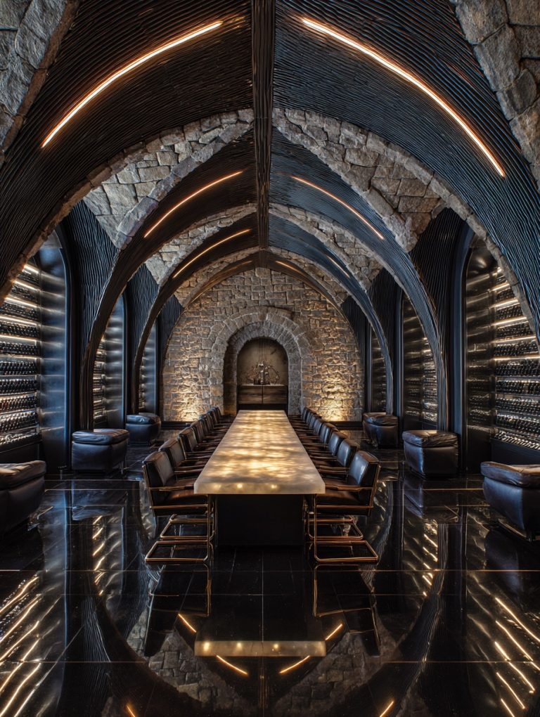 Luxury Subterranean Wine Cellar – Vaulted Interior Design - AI Design Lab