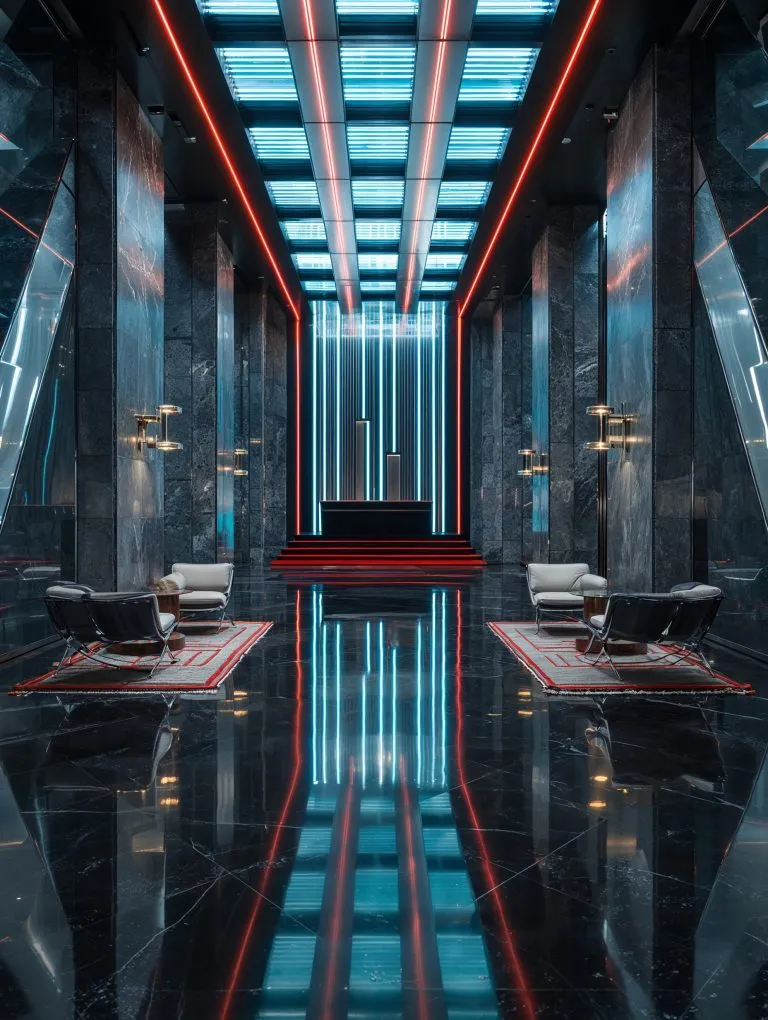 High Tech Inventions Interior Design High-tech Building Interior AI Art by the Green Park - AI Design Lab